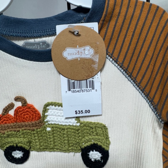 Mud Pie Fall Crochet Truck Pumpkin One Piece Footed Outfit Sleeper 0-3m NWT - Picture 2 of 5